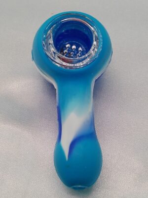 3" Blue & White Silicone Pipe/Glass Bowl