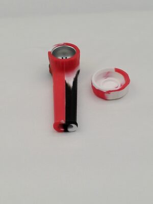 3.5" Red, Black, & White Silicone Pipe w/ Aluminum Bowl & Cap